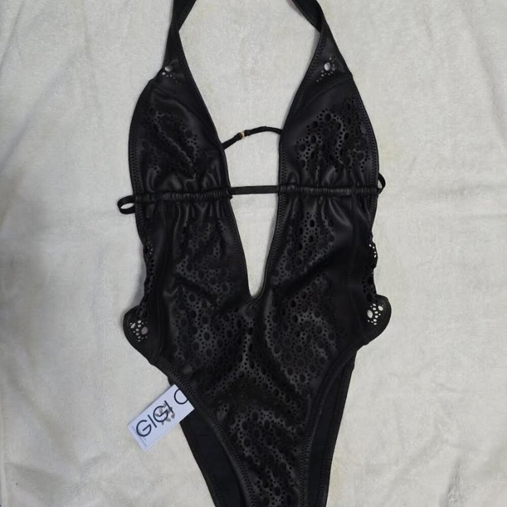 GIGI C Camilla Faux Leather One Piece. Black. Sz S. NWT. RP $280. SEXY! - Picture 8 of 10